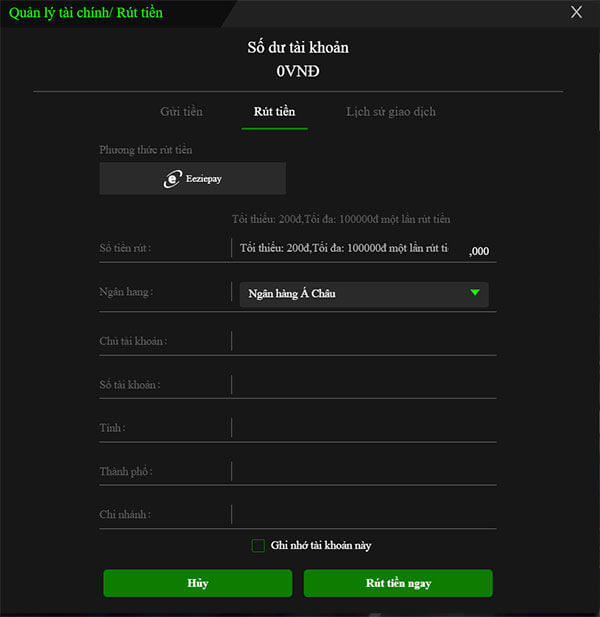 Hướng dẫn rút tiền