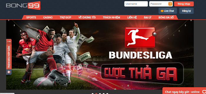 Giao diện cuốn hút với tông màu đỏ - đen của Bong99