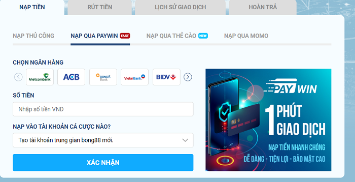 Nạp tiền nhanh chóng với nhiều hình thức