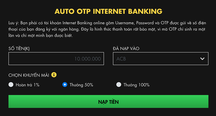 Phương thức nạp tiền hiện đại, nhanh chóng