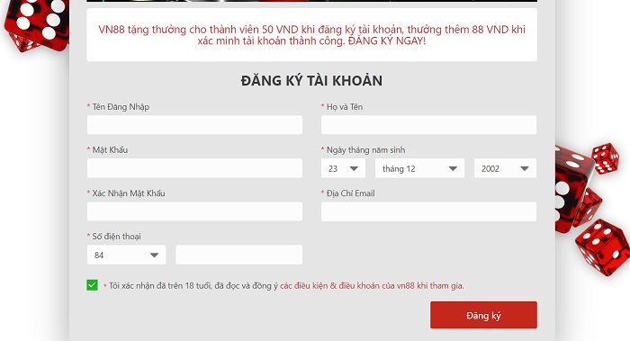 Đăng ký tài khoản nhanh, gọn , lẹ