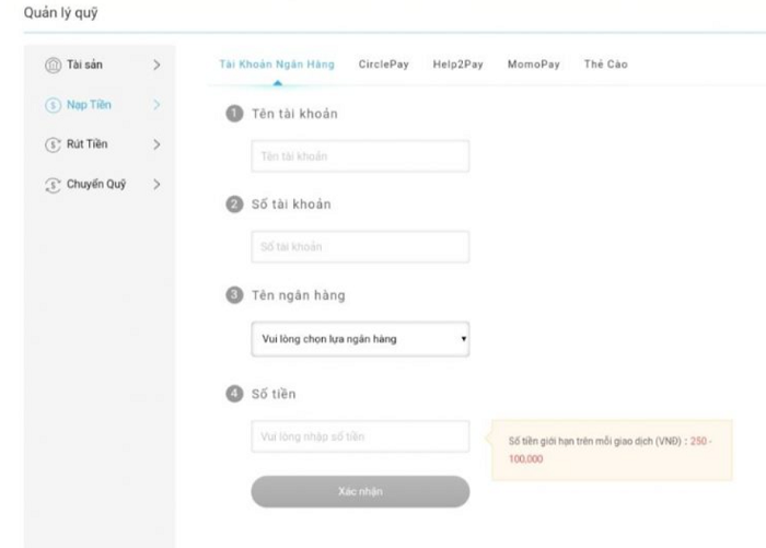 Nạp tiền trên nhà cái Letou
