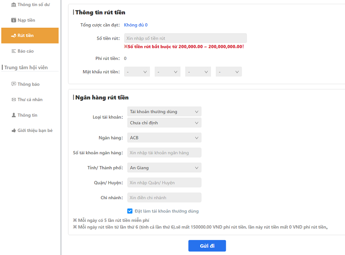 Rút tiền trên Dubai Palace an toàn, dễ dàng