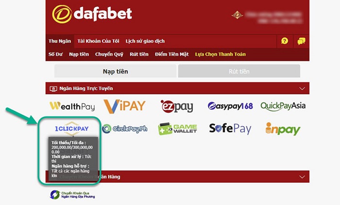 Nạp tiền trên nhà cái Dafabet