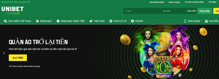 Giao diện xanh tươi của UniBet