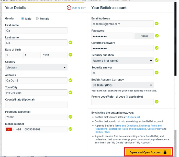 Đăng ký tài khoản cá cược