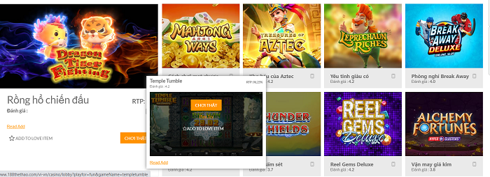 Nhiều trò chơi đa dạng trên 188Bet