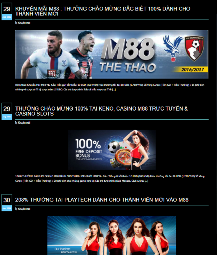 Các chương trình khuyến mãi trên M88