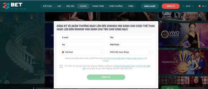 Đăng ký tài khoản trên 22Bet