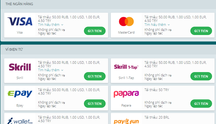 Có nhiều phương thức nạp tiền nhanh chóng