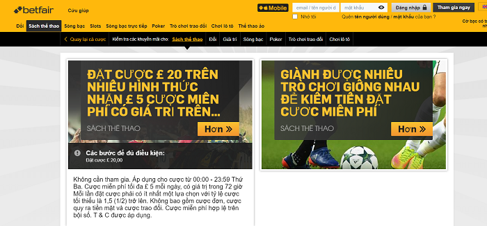 Khuyến mãi hấp dẫn tại Betfair