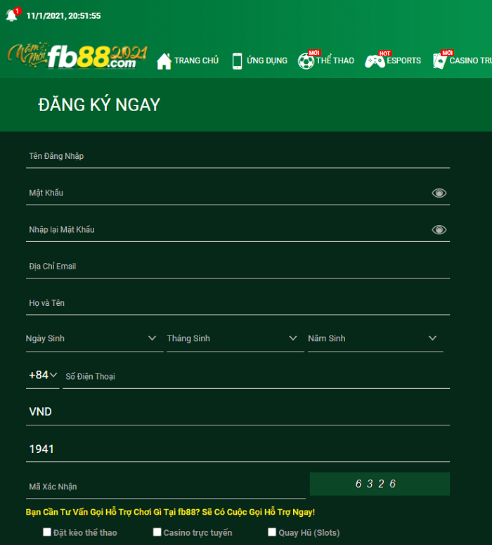 Đăng ký tài khoản FB88