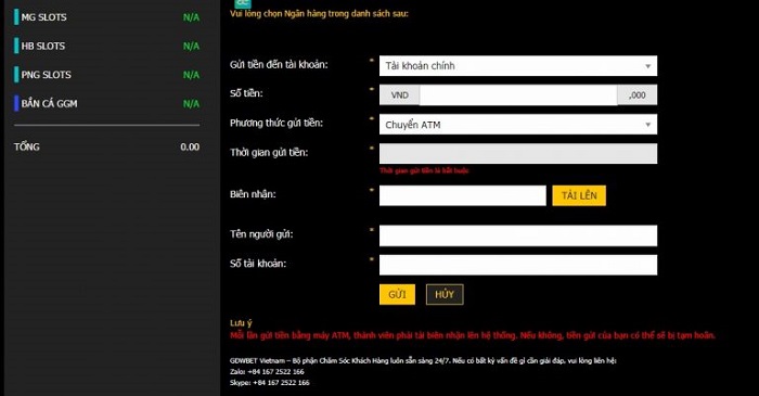 Cách nạp tiền trên GDWBET