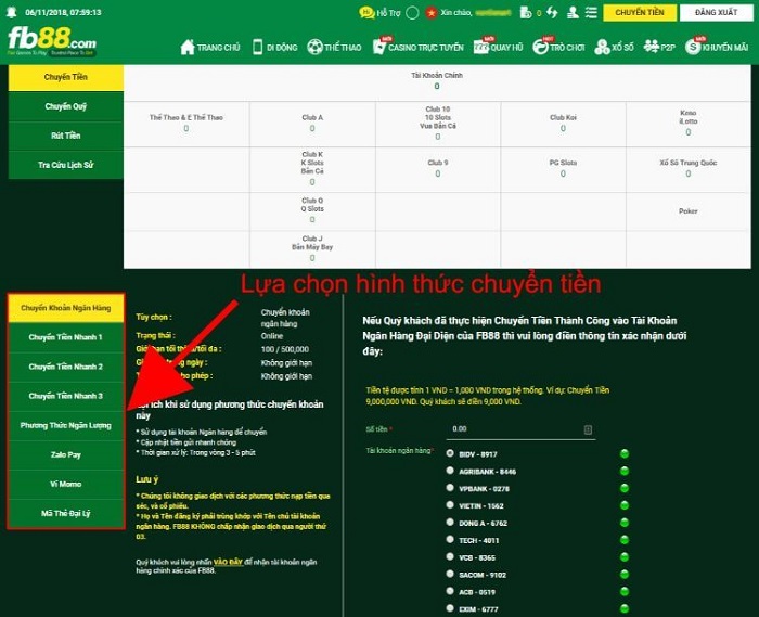 Nạp rút tiền nhanh chóng trên nhà cái FB88