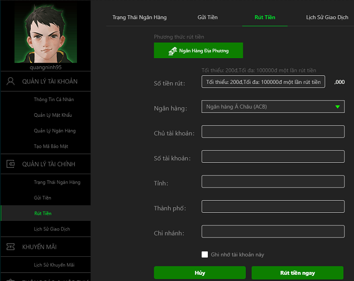 Hỗ trợ rút tiền đơn giản, an toàn