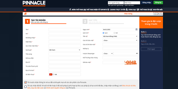 Đăng ký tài khoản Pinnacle nhanh chóng, dễ dàng