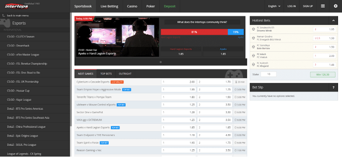 Giao diện đơn giản của Intertops