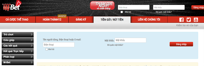 Nạp/rút tiền trên M-Bet