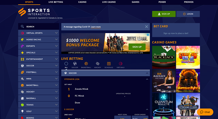 Giao diện nhà cái Sports Interaction