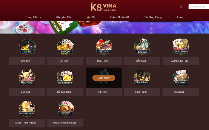 K8 đa dạng các sản phẩm cá cược