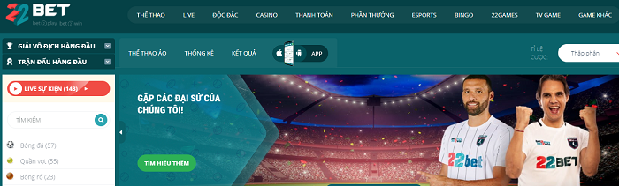 Giao diện đẹp mắt của 22Bet