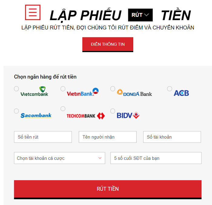 Lập phiếu để rút tiền