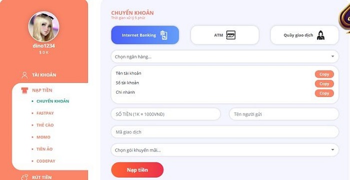 Nạp tiền vào tài khoản May88