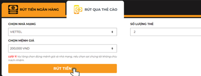 Có 2 phương thức rút tiền để người chơi lựa chọn
