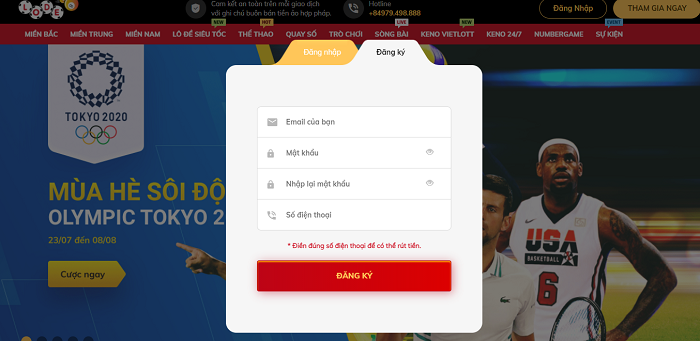 Giao diện đăng ký tài khoản Lode88