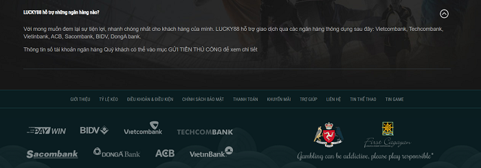 Lucky88 hỗ trợ nhiều ngân hàng rút tiền