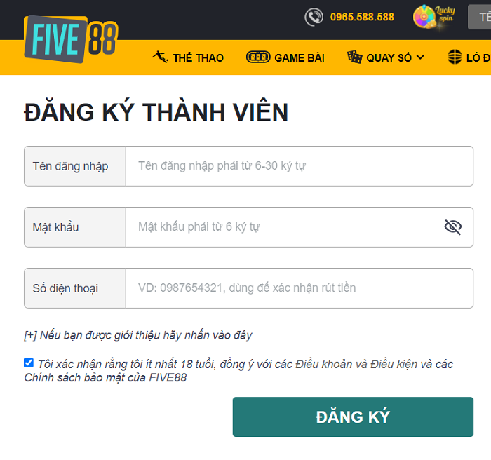 Hướng dẫn đăng ký Five88