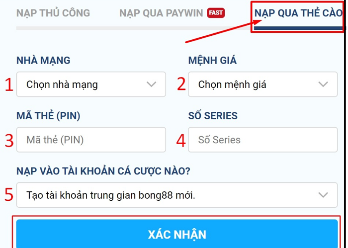 Các hình thức nạp tiền tại 8Live