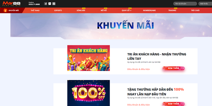 Nạp tiền để hưởng những ưu đãi đặc biệt của May88