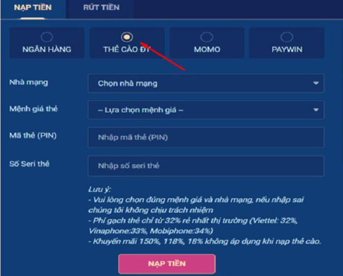 Nhiều hình thức nạp tiền cho người chơi lựa chọn