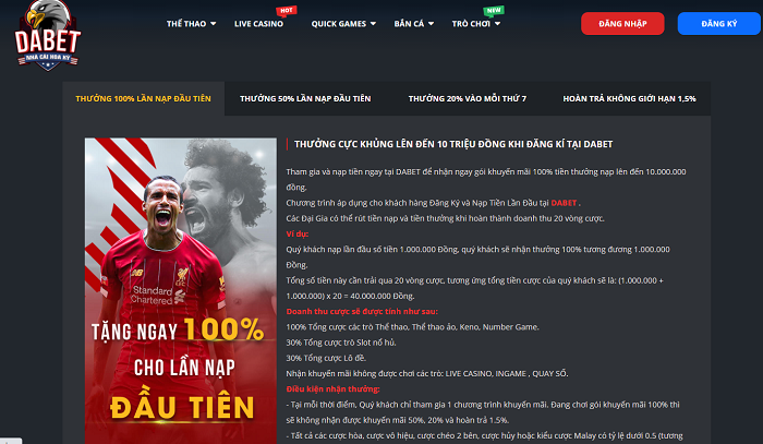 Khuyến mãi lớn khi nạp tiền tại Dabet