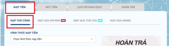 Hướng dẫn nạp tiền vào 8Live