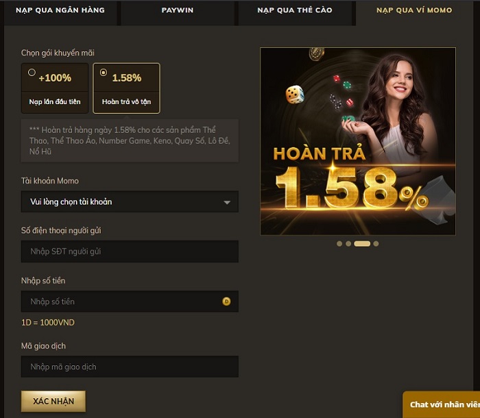 Nạp tiền nhanh với ví Momo