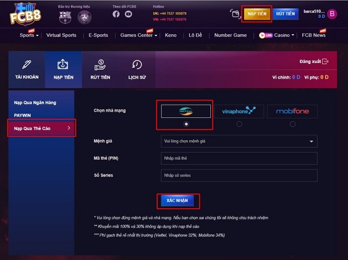 Nạp tiền qua thẻ cào