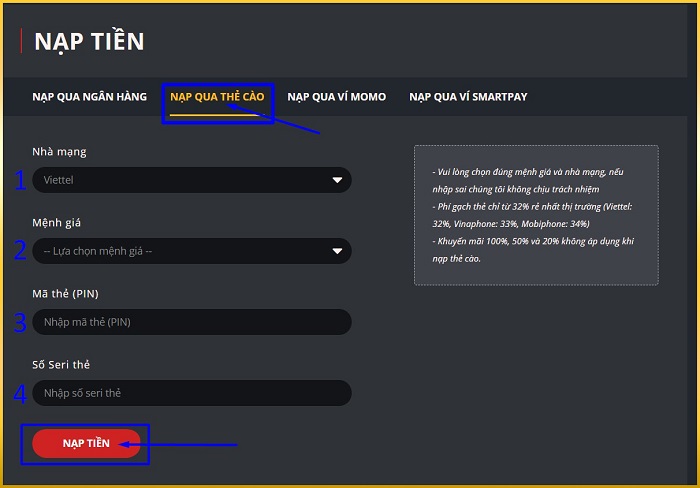 Nạp qua thẻ cào