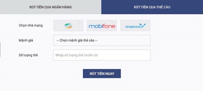 Rút tiền bằng thẻ cào