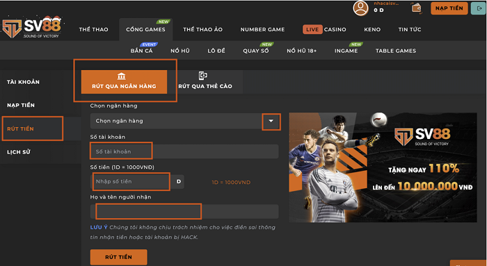 Hướng dẫn người chơi rút tiền