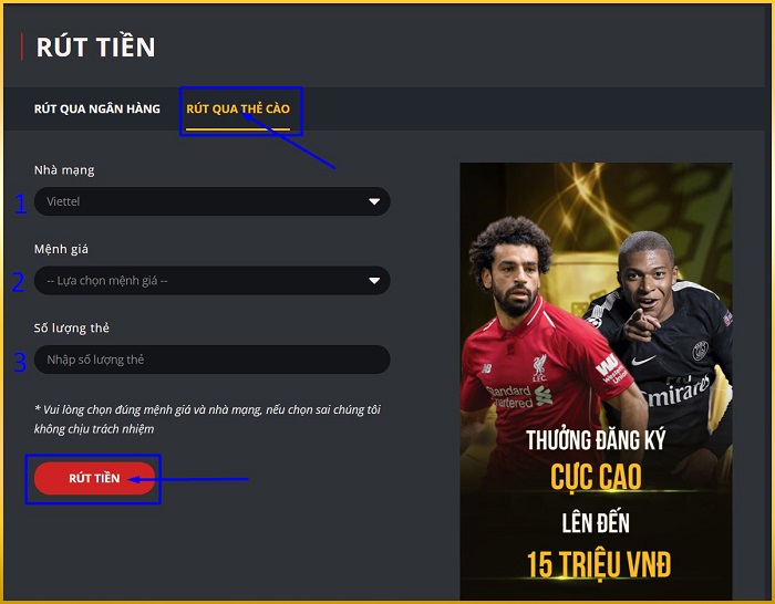 Rút tiền qua thẻ cào