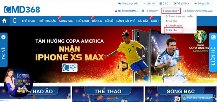 Rút tiền về tài khoản nhanh chóng