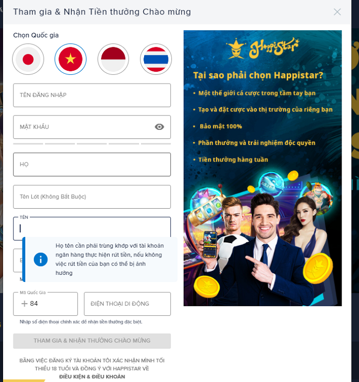 Đăng ký tài khoản HappiStar