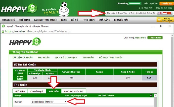Rút tiền về tài khoản