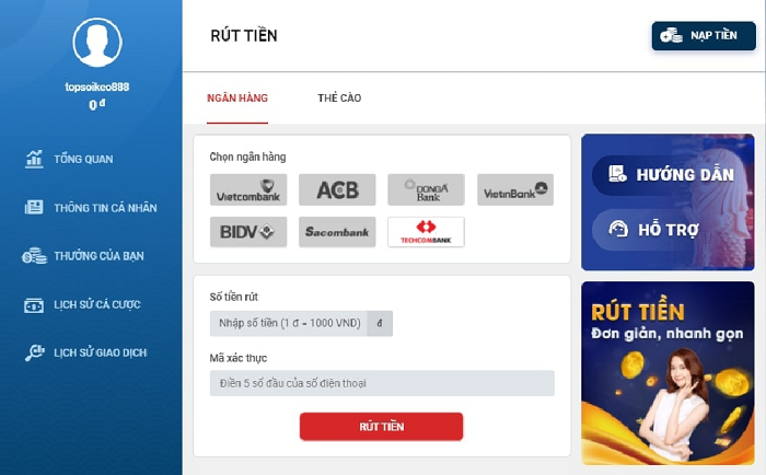 Rút tiền tại nhà cái Sin88