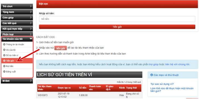 Gửi tiền vào tài khoản