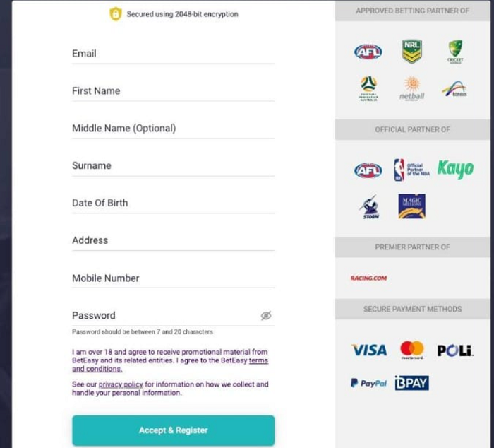Các thông tin cần thiết khi đăng ký BetEasy