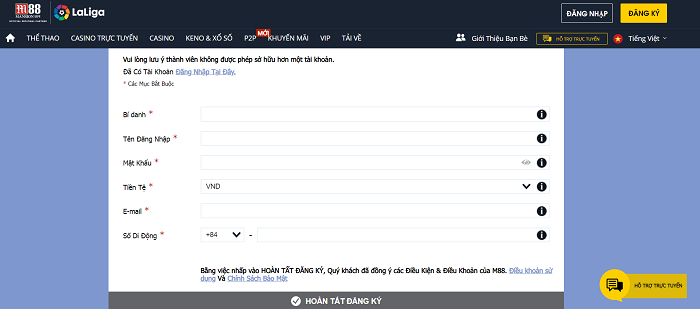 Cách đăng ký tài khoản M88