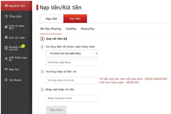 Rút tiền về ví cá nhân